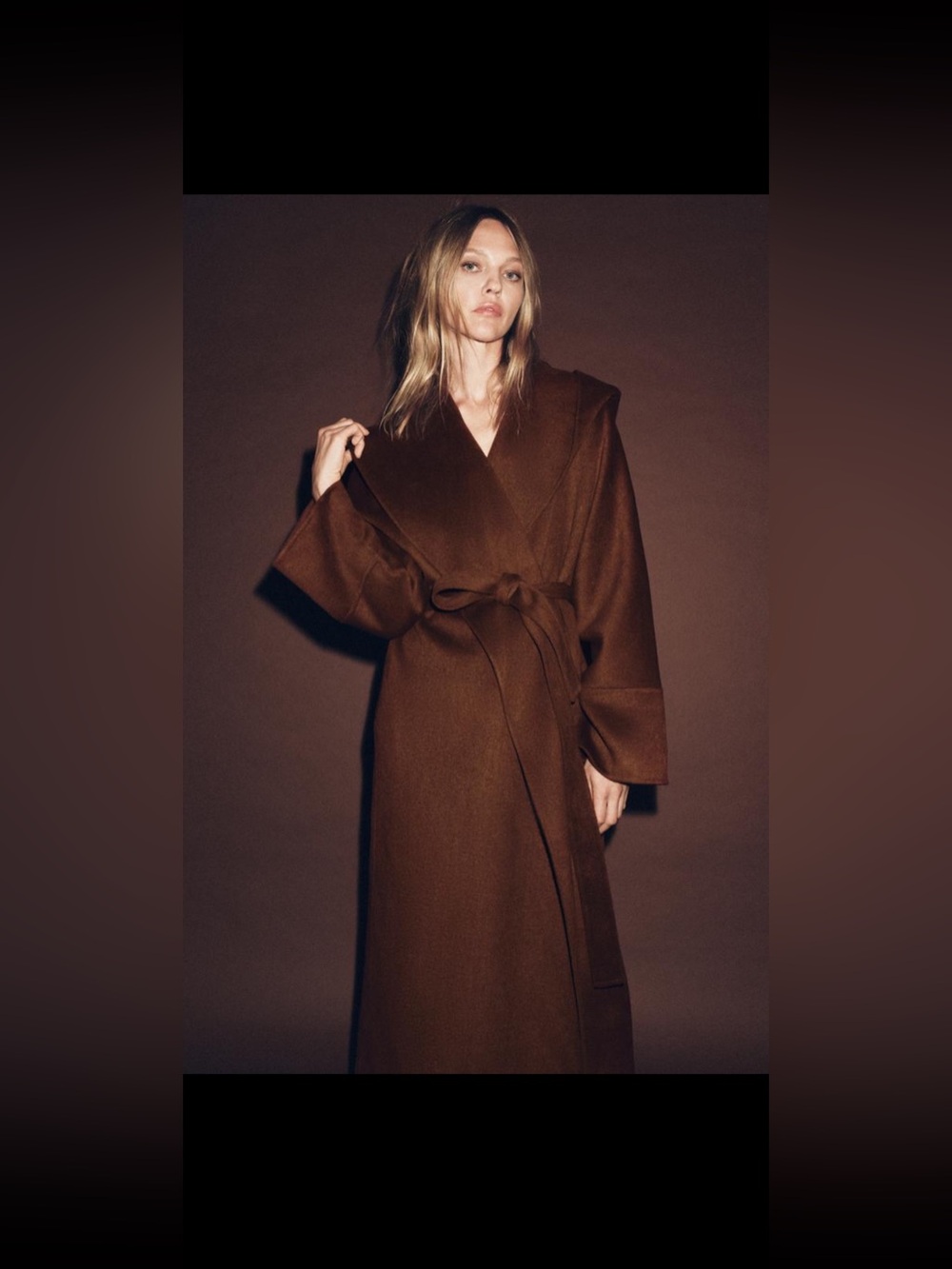 ZARA ZW Collection Limited Edition Wool Blend Belted Maxi Coat Brown L NWT - Picture 2 of 16